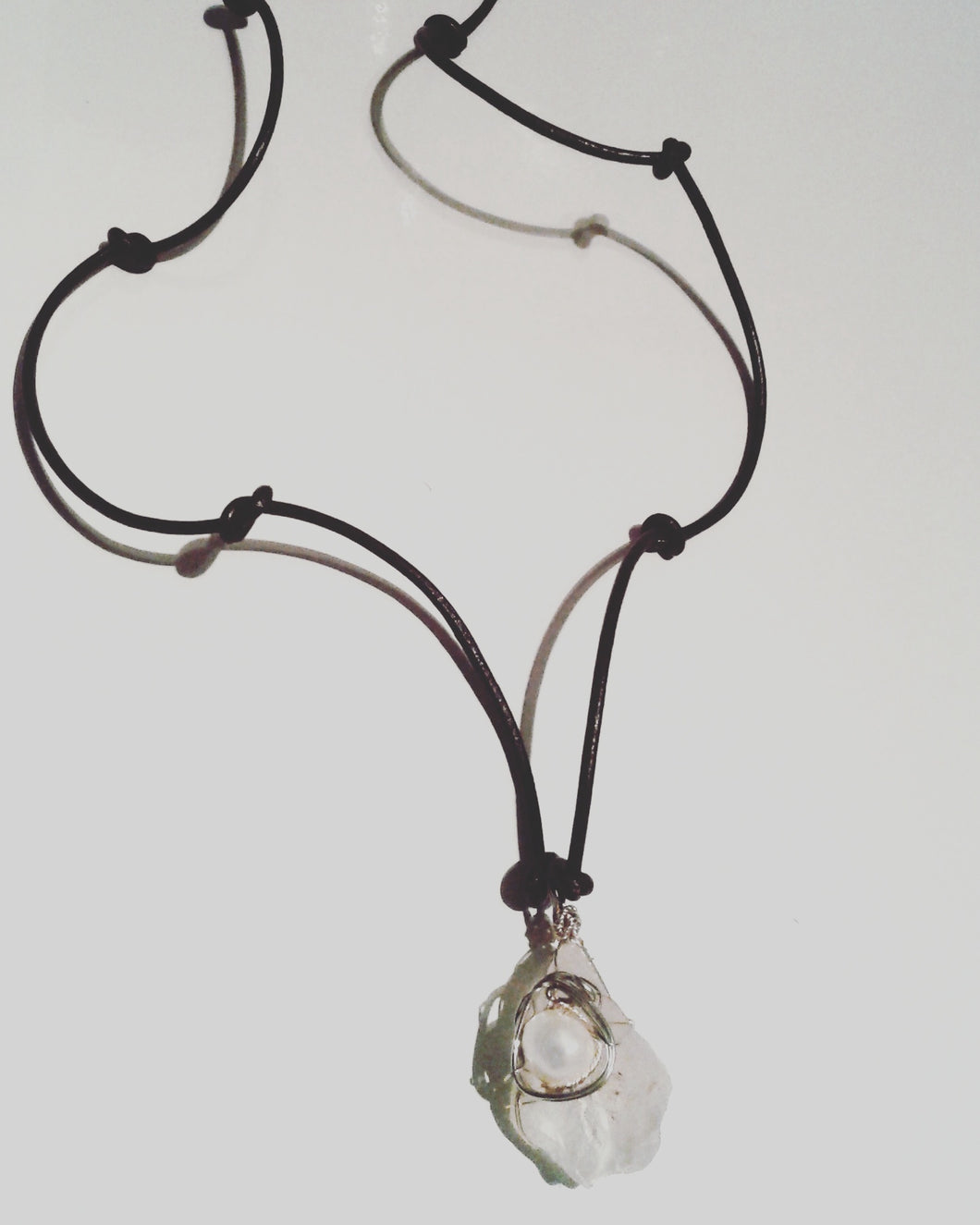 Leather Knotted Calcite Necklace