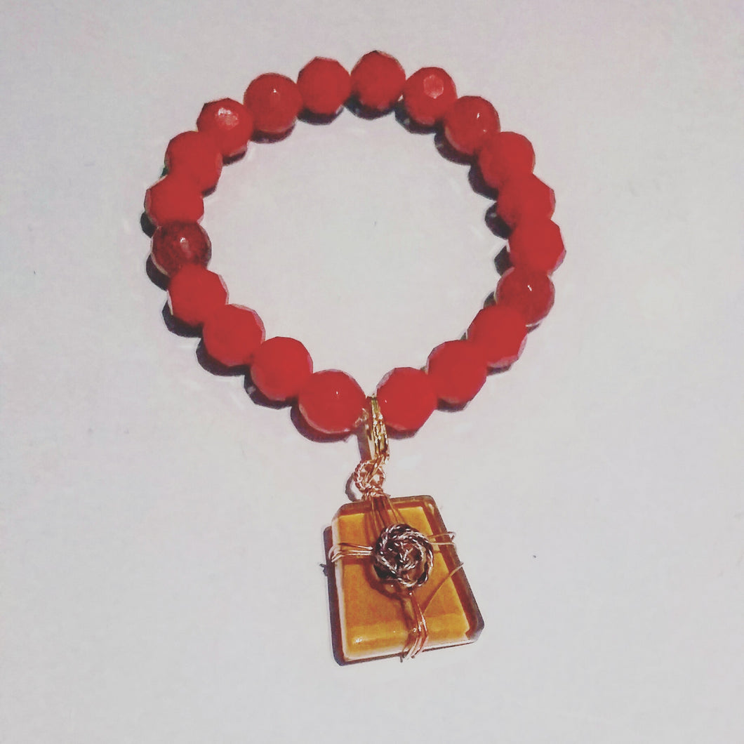 Faceted Quartz Charm Bracelet (Scarlet) 