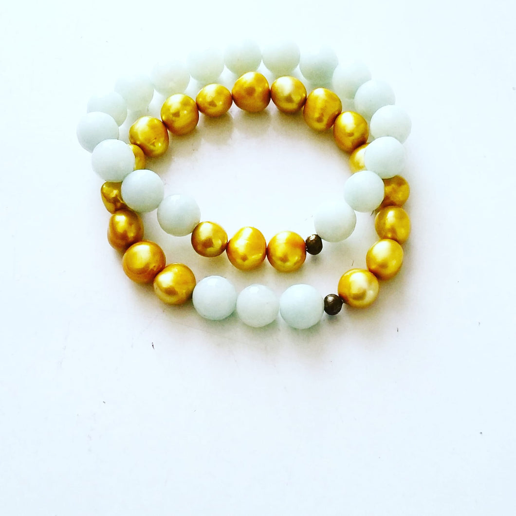 Double Stretchy Bracelet Set (Canary Yellow & Mint Green) 